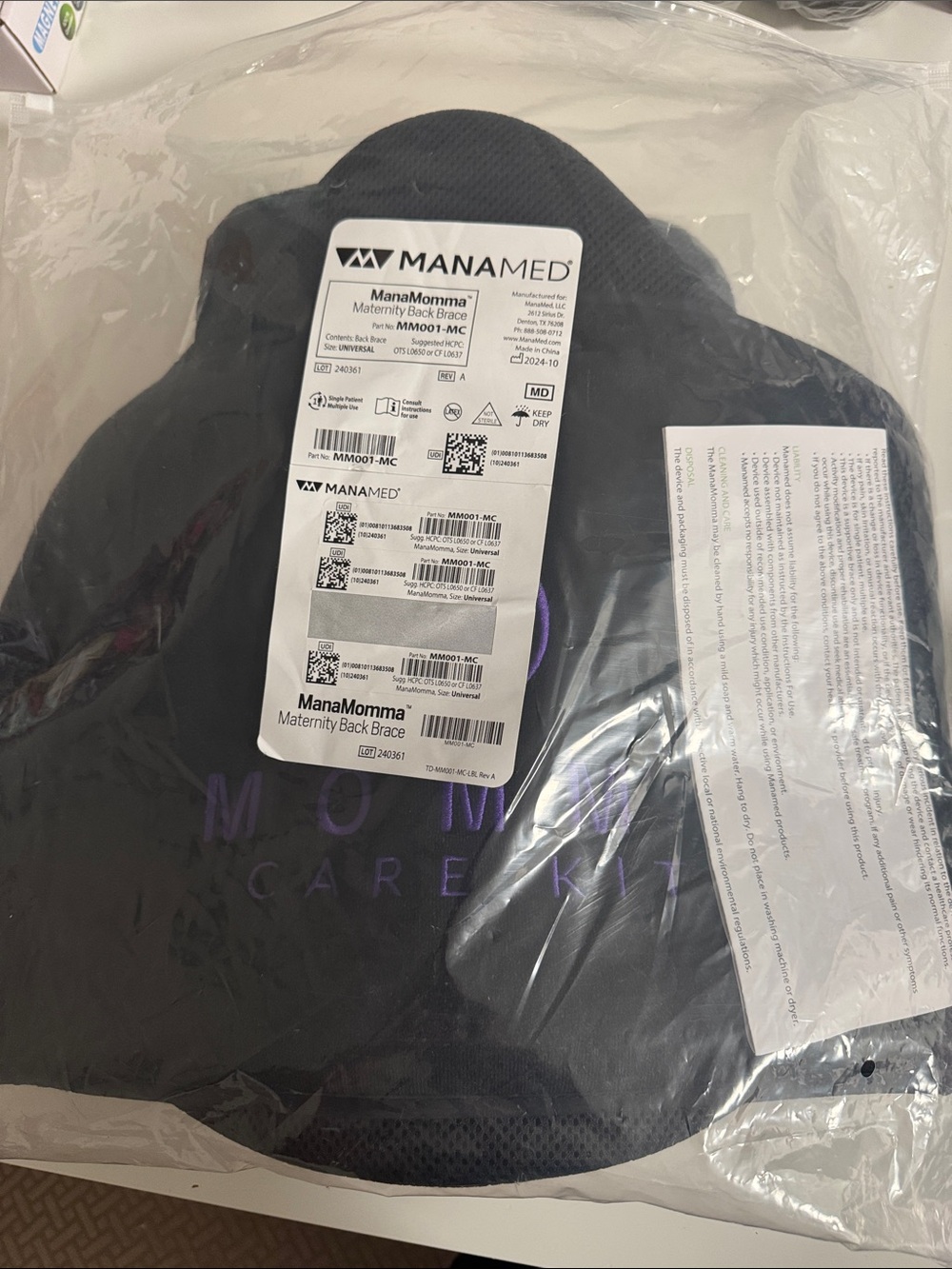 ManaMomma Maternity Back Brace - Black